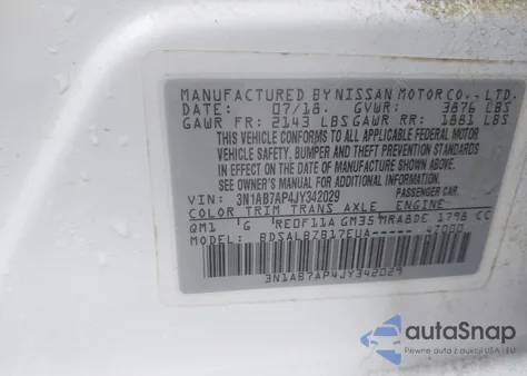 2018 Nissan Sentra S z USA, uszkodzony, nr VIN 3N1AB7AP4JY342029